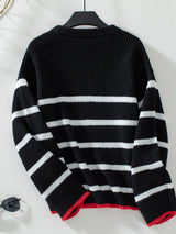 Long-sleeved Striped Pullover Contrast Color Sweater