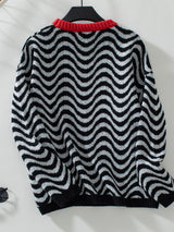 Contrast Knitted Wavy Striped Sweater