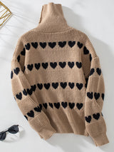 Lapel Love Heart Pullover Long Sleeve Sweater