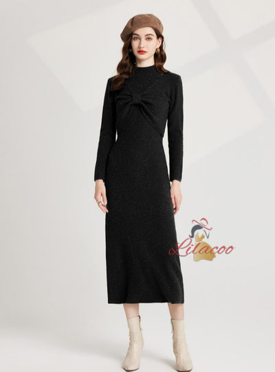 Thick Bow Half Turtle Neck+Dress Suit