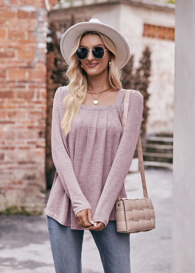 Casual Bubble Sleeve Pleated Long Sleeve T-shirt