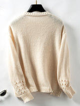 Hollow Pullover Solid Color Round Neck Sweater