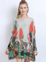 Giraffe Printed Long Sleeve Sweater