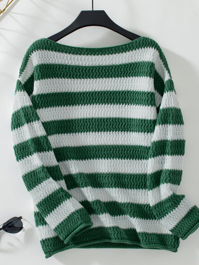 Contrast Striped Casual Loose Sweater