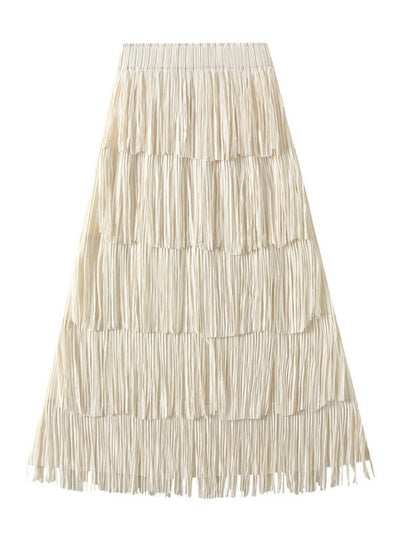 Pleated Tassel Stitching Skirt