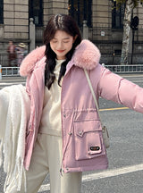 Thickened Silm Waist Hooded Cotton Coat