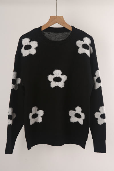 Women Flower Round Neck Sweater