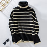 Lapel Striped High Neck Sweater