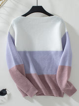 Contrast Color Button Casual Loose Sweater