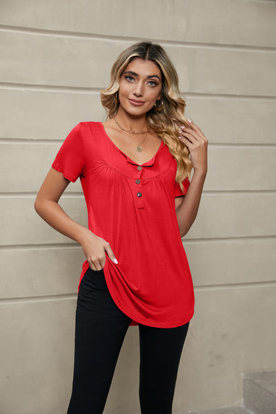 Loose Short Sleeve Pleated T-shirt