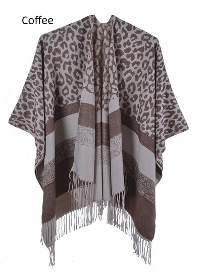 Leopard Tassel Scarf Shawl Cloak