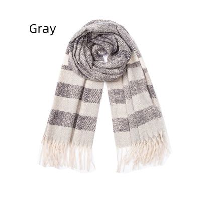 Fringe Stripes Increase Warm Scarf