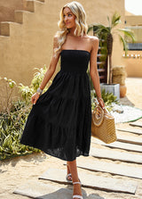 Solid Color Tube Top Pleats Dress