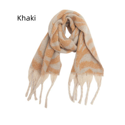 Jacquard Zebra Thick Tassels Scarf