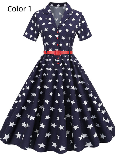 Flag Printed High Waist Retro Dress