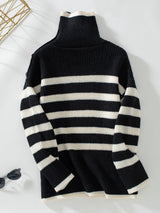 Striped Lapel Pullover Button Sweater