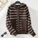 Loose Hooded Striped Knitted Sweater Coat