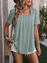 Bubble Sleeve Pleated Short Sleeve T-shirt