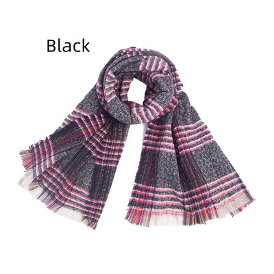 Double Fringed Plaid Scarf Shawl