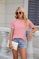 Round Neck Lace Stitching Short Sleeve T-shirt