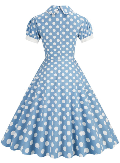 Retro Polka Dot Doll Collar Short Sleeve Dress