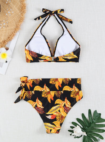 Sexy High Waist Lace-up Printed Bikini