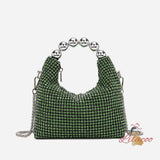 Silver Bead Chain Diamond-encrusted Diagonal Bag