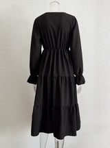 V-neck Flared Sleeve Long Sleeve Dress