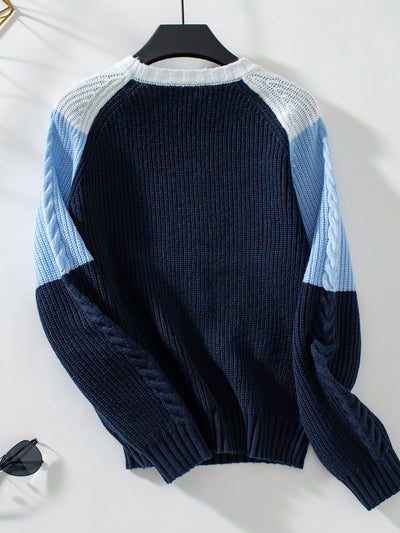 Retro Loose Contrast Twisted Sweater