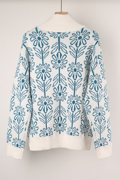 Turtleneck Flower Print Sweater