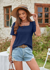 Square Collar Hole Hollowed Short Sleeve T-shirt