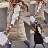 Hooded Single-breasted Long Cotton-padded Jacket Vest