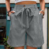 Casual Lace-up Elastic Waist Straight Shorts