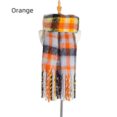 Polyester Plaid Tassel Padded Shawl Scarf