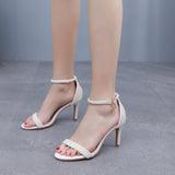 8 cm High Heel White Pearl Sandals