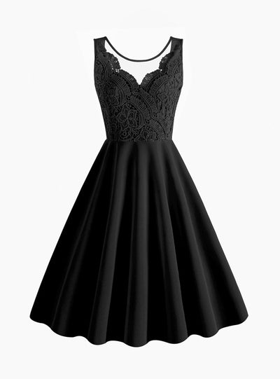 Lace Stitching V-neck Sleeveless Dress