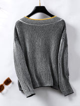 Casual Pullover Loose V-neck Striped Sweater