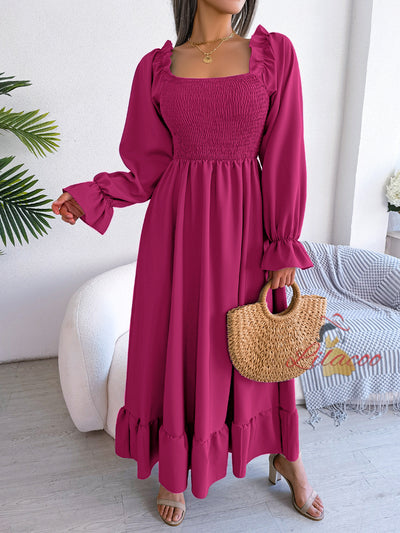 Leisure Square Collar Big Swing Long Dress