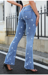 Jeans Printed Star Flared Jeans Pants