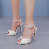 11 cm Thin High Heel Round Pearl Wedding Shoes