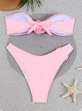 Solid Color Strapless Flower Bikini