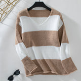 Casual Contrast Striped V-neck Sweater