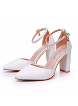 9 cm Thick Heels Pointed Tips White Bridal Shoes