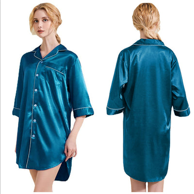 Loose Silk Pajamas V-neck Nightgown