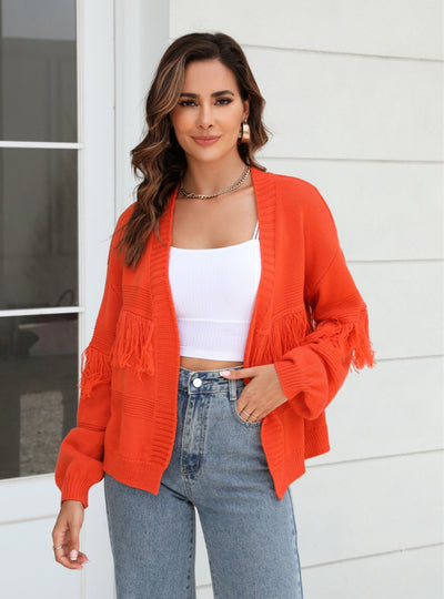 Short Knit Cardigan Fringed Sweater