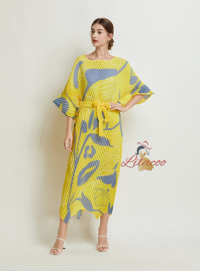 Folding Printed Silm Waist Dress