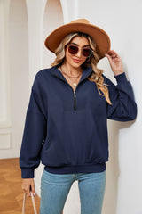 Solid Color Zipper Long Sleeve Top