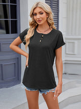 Solid Color Round Beck Short Sleeve T-shirt