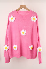 Flower Round Neck Long Sleeve Sweater