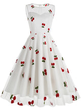 Cherry Round Neck Gauze Retro Dress